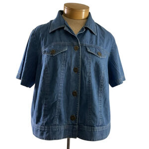 Sag Harbor Jacket Womens 18W Blue Denim Short Sleeve Button Front Jean